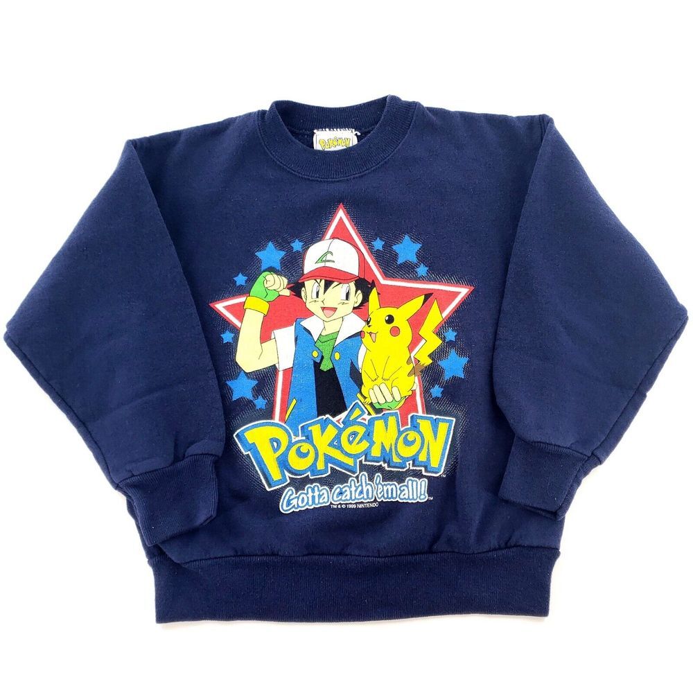 Vtg 1999 Nintendo Pokemon Ash & Pikachu Pullover Sweatshirt Kids S (6-8)